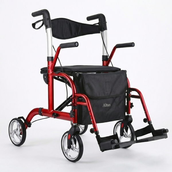 Altus 2-in-1 Hybrid Rollator & Transport Chair – Red