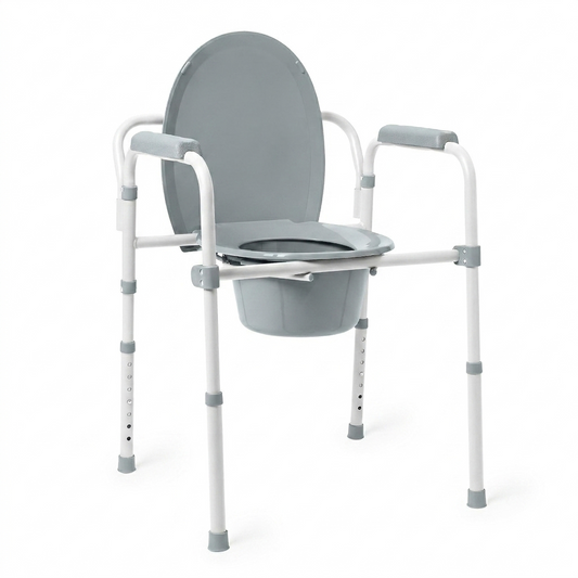 Aluts Multifunction 3-in-1 Bedside Commode Toilet Raised Seat Toile Safety Frame Height Adjustable Folding (White)