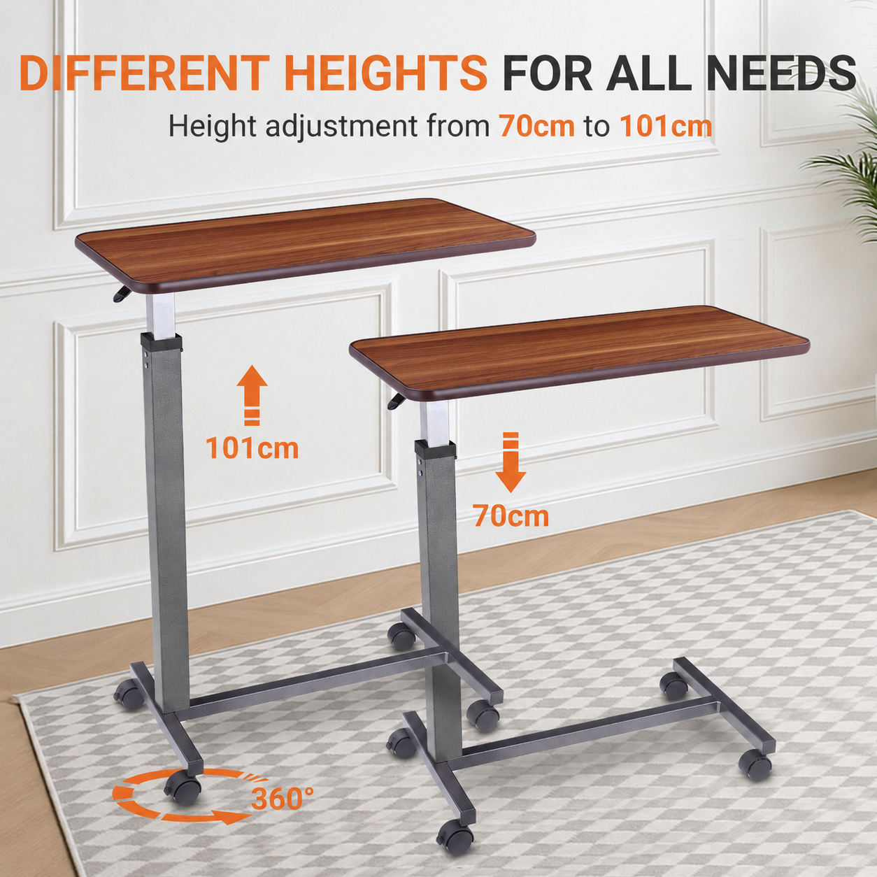 Altus Overbed Table Gas Lift Mechanism Steel Frame Laminate Top - Walnut