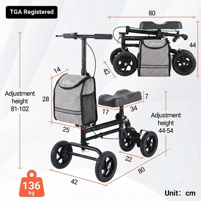 Altus Flex Knee Scooter with Shock Absorbing Titanium Grey  â€“ Black