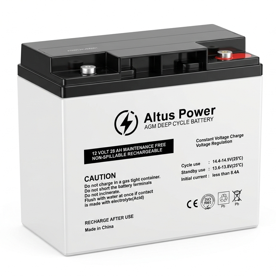 Altus Power battery with black and white label on a white background