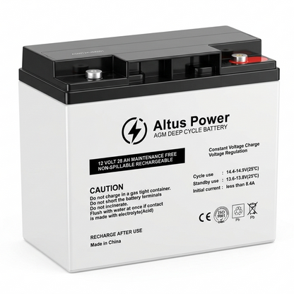 Altus Power battery with black and white label on a white background