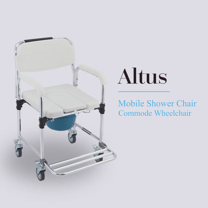 Altus Premium Multi-Function Shower Platform Wheelchair with Commode Waterproof Aluminum