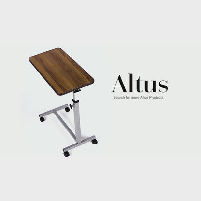 Altus Overbed Table Gas Lift Mechanism Steel Frame Laminate Top - Walnut