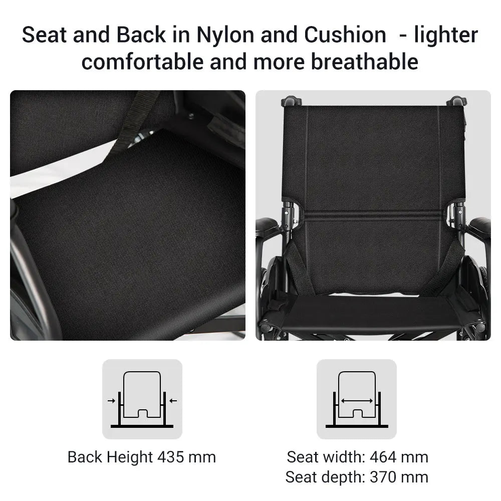 Close-up of the seat and backrest made of nylon and cushion.