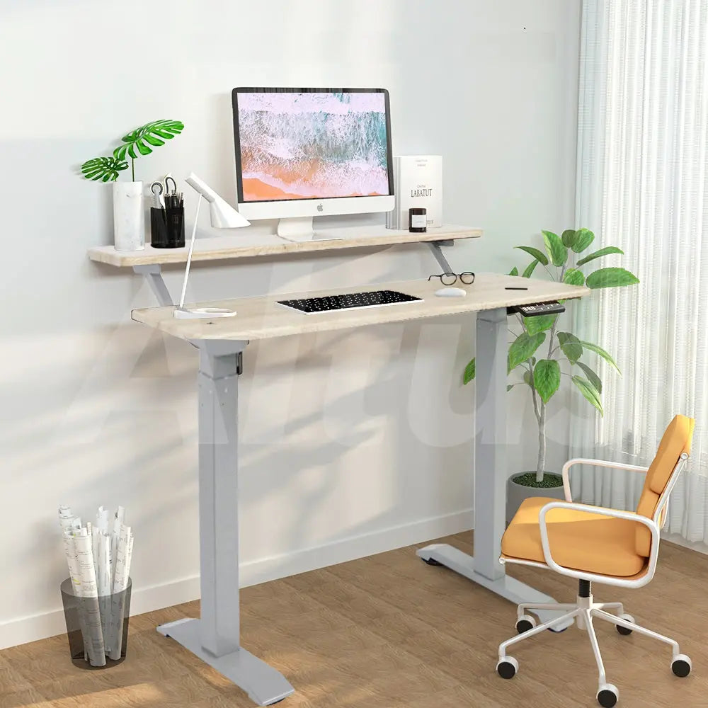 Altus 2 Tier Standing Desk Height Adjustable Motorised Electric Sit Stand Up_ Grey Oak myaltus