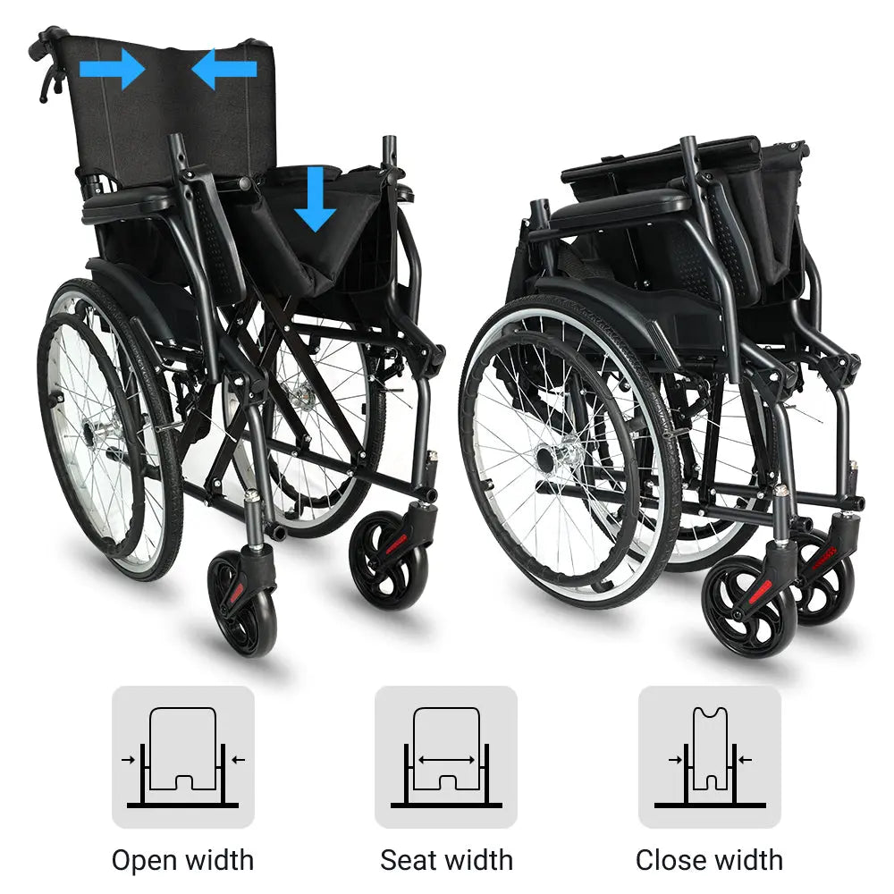 Two folded wheelchairs demonstrating compact storage.