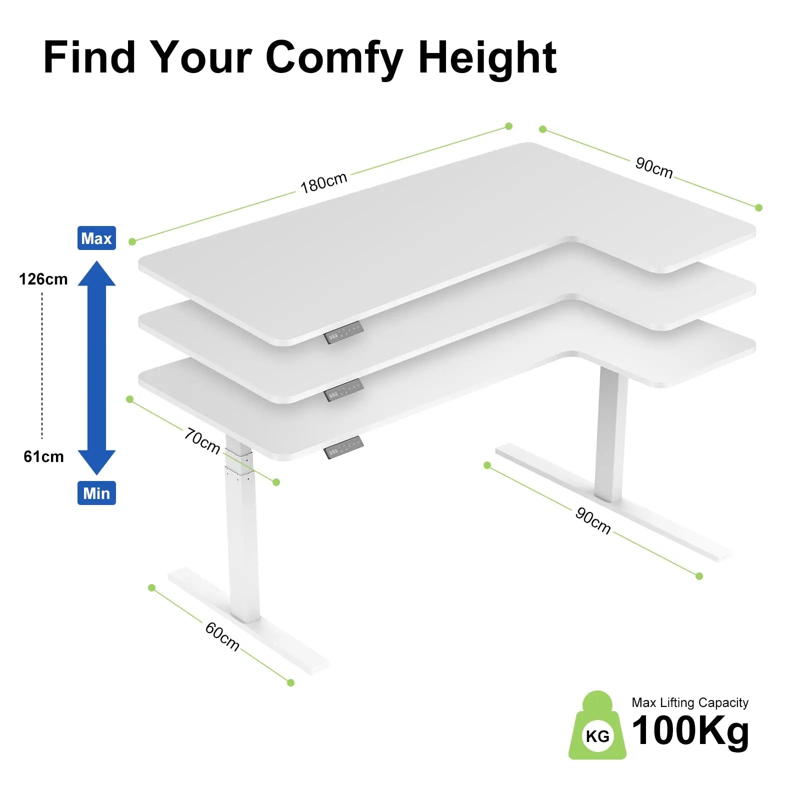 Altus 1800mm Large electric height adjustable desk corner workstation myaltus