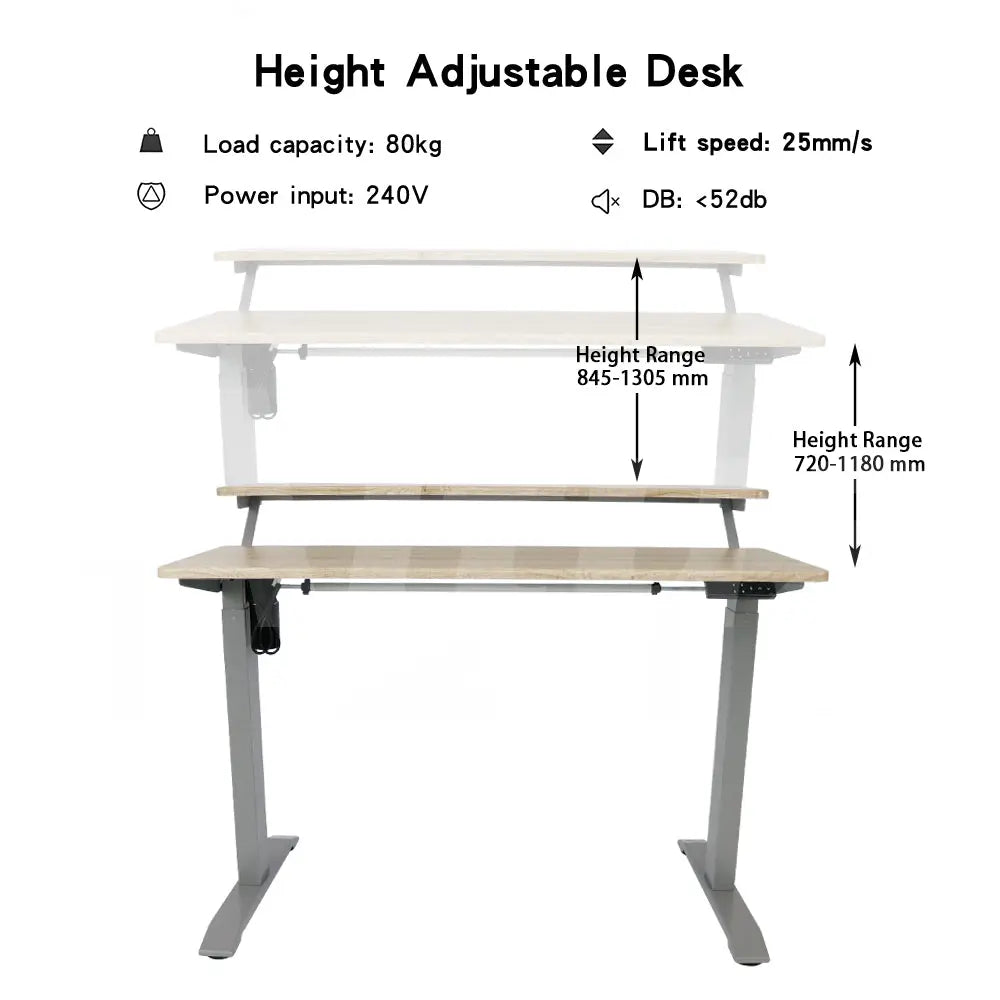 Altus 2 Tier Standing Desk Height Adjustable Motorised Electric Sit Stand Up_ Grey Oak myaltus