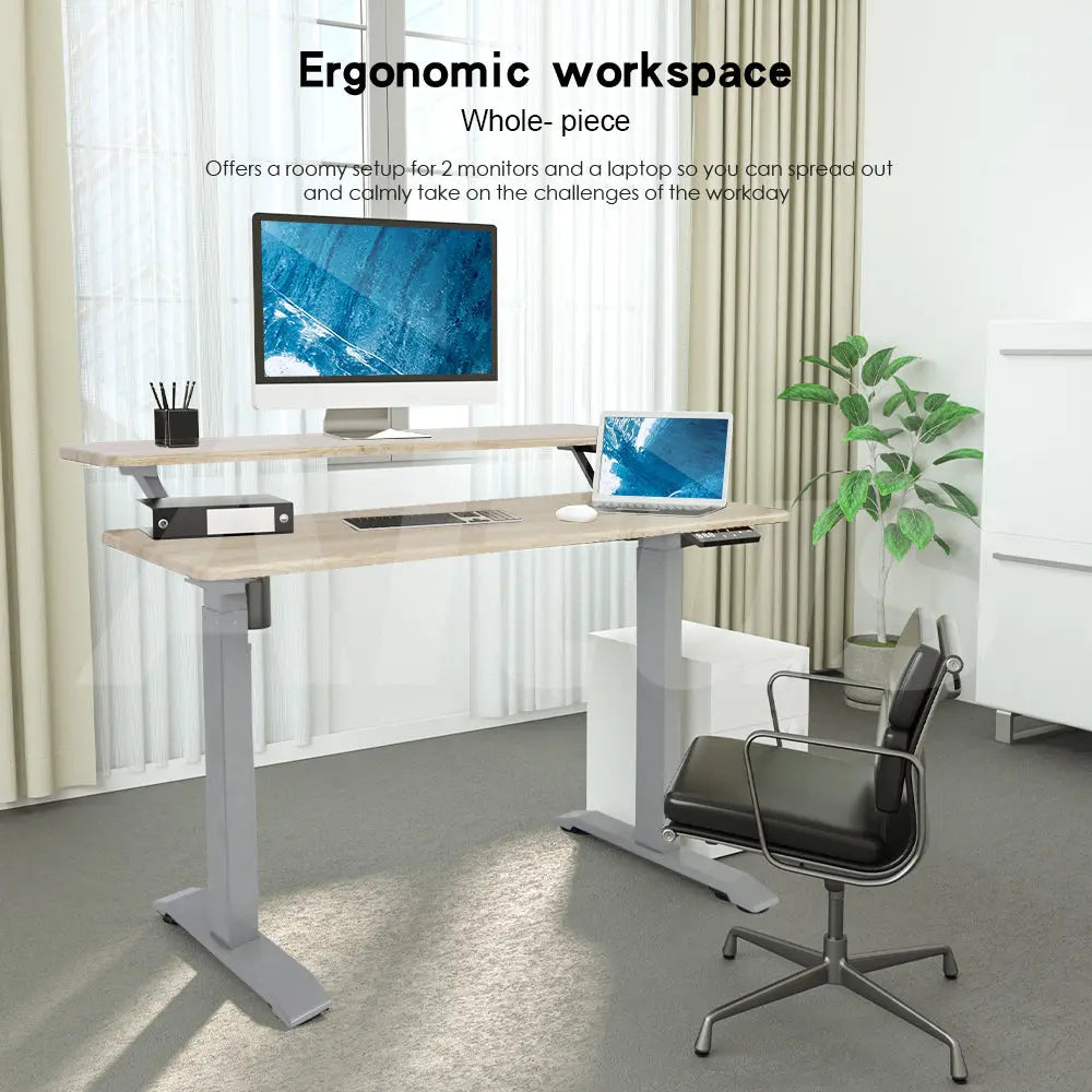 Altus 2 Tier Standing Desk Height Adjustable Motorised Electric Sit Stand Up_ Grey Oak myaltus