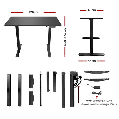 Exploded assembly view of the desk with labeled components, highlighting modular design and ease of setup.