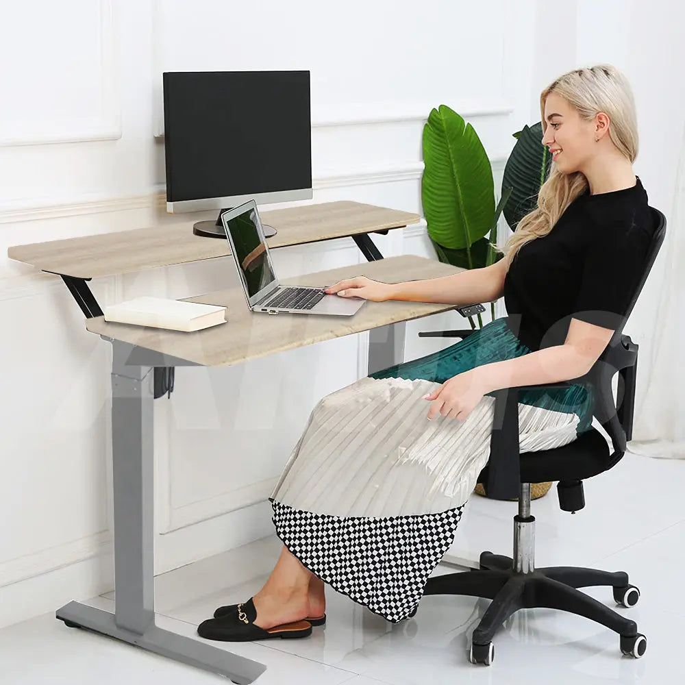 Altus 2 Tier Standing Desk Height Adjustable Motorised Electric Sit Stand Up_ Grey Oak myaltus